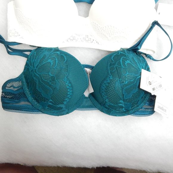 Auden Womens Bras 3 Pack Push Up & Lined Bralette White Turquoise Size 32A - Picture 3 of 16